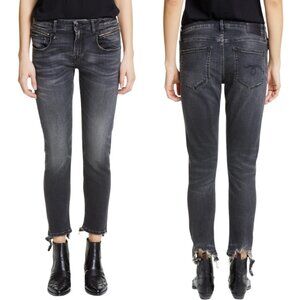 R13 Biker Boy Distressed Skinny Denim Jeans Women's 28 Gino Black Raw Hem NWOT